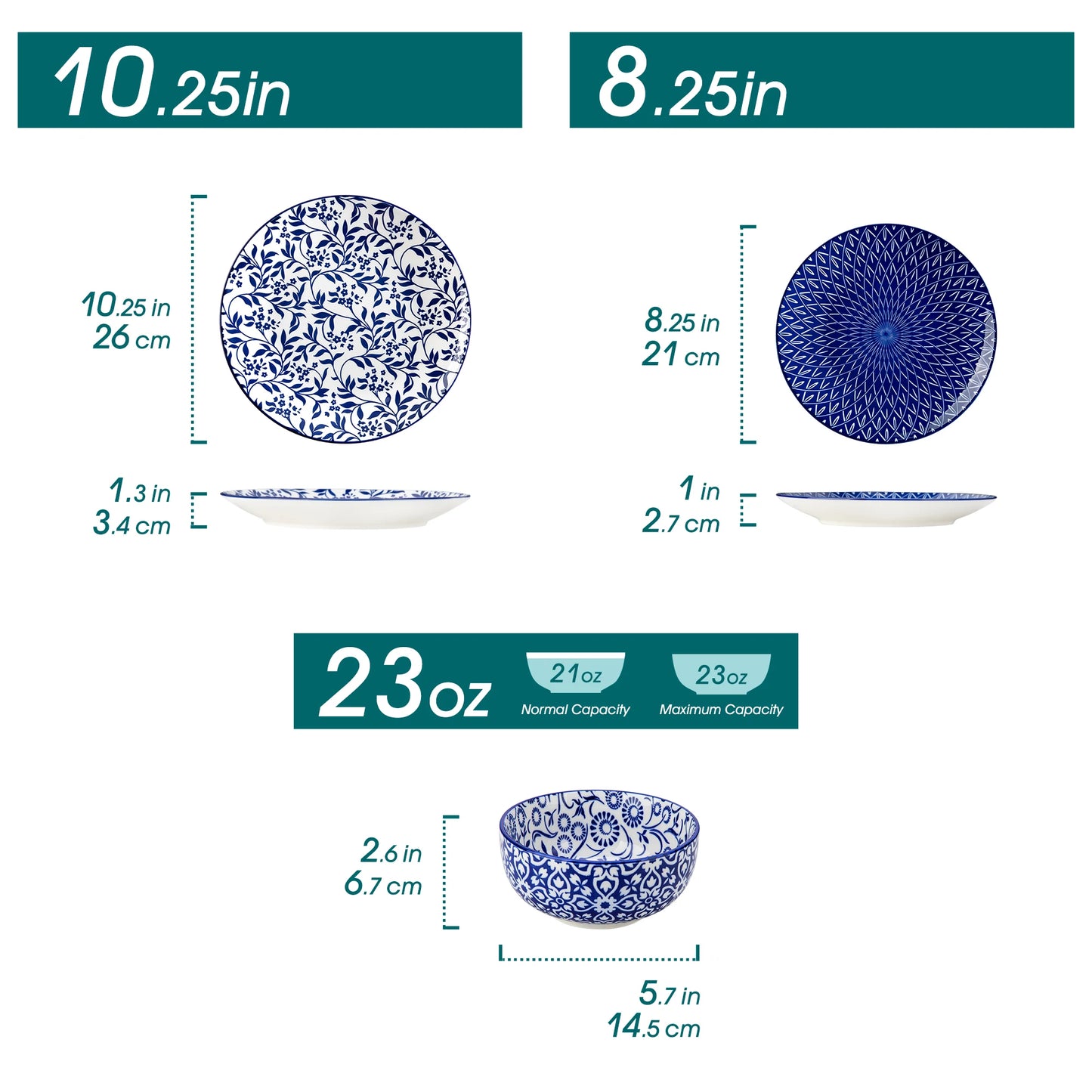 Malacasa Chinese Porcelain Plate Set Dinnerware Collection