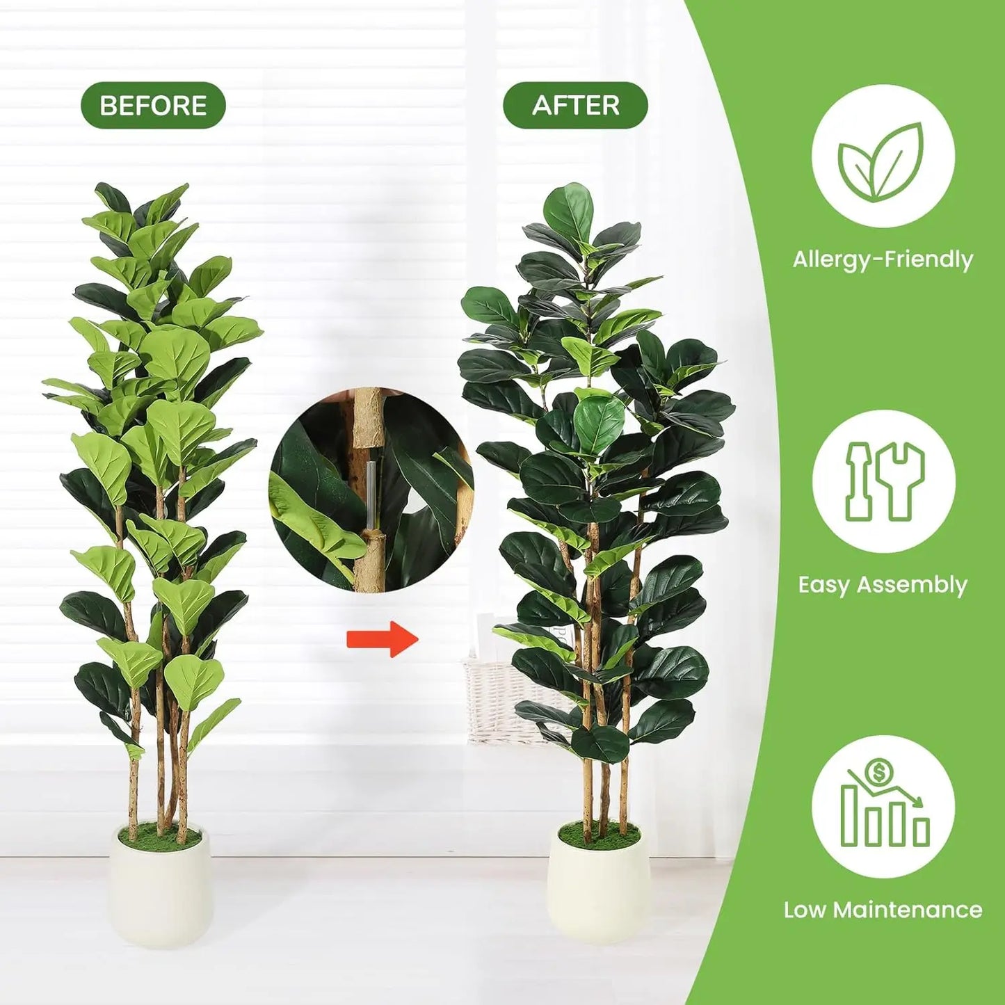 HiMISS Artificial Fiddle Leaf Fig Tree With Pot Indoor Greenery