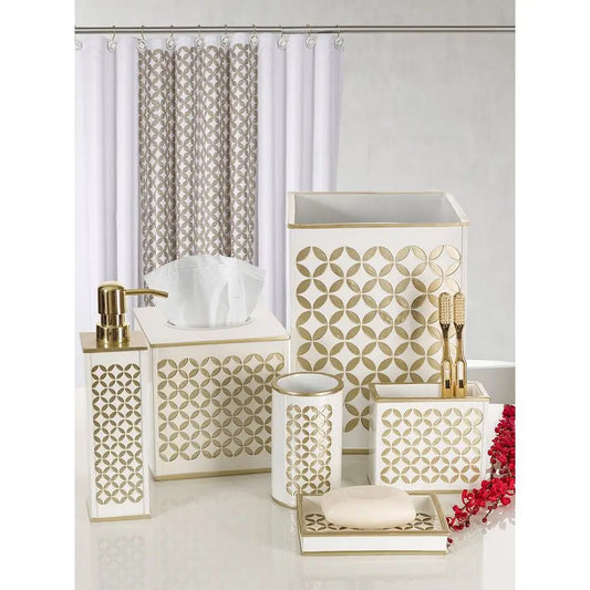 Diamond Lattice White Bathroom Accessories Set Decorative 4 Piece Bathroom Accessory Set Includes Soap Dispenser, Toothbrush Hol