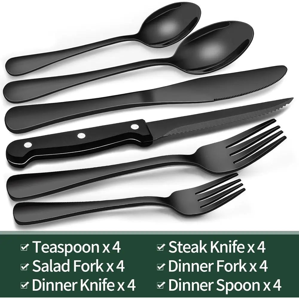 24-Piece Stainless Steel Silverware Set With Steak Knives