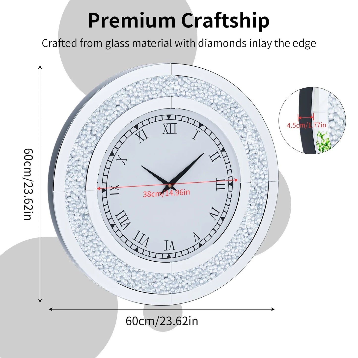 Mirrored Wall Clock With Crystal Accents And Sparkle Design