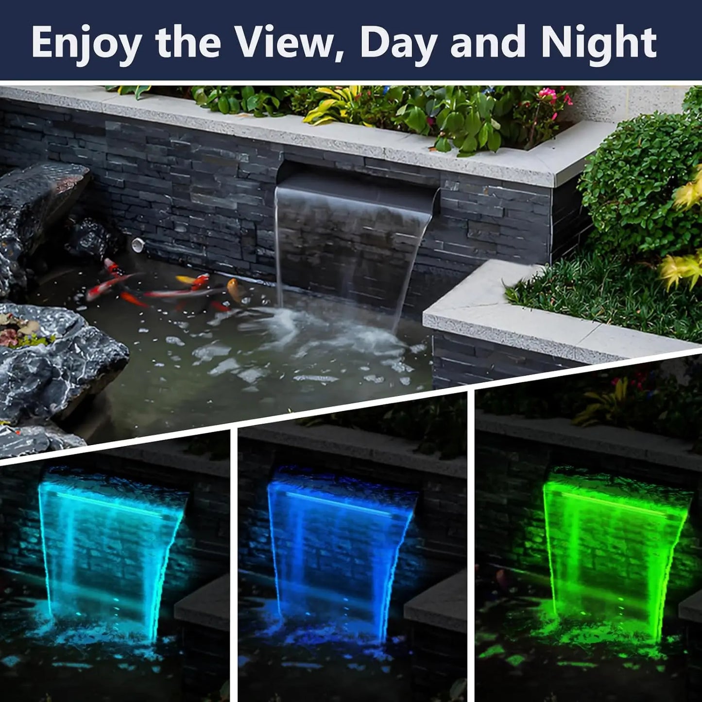 All-in-One Stainless Steel Pond Waterfall Kit With LED Lights