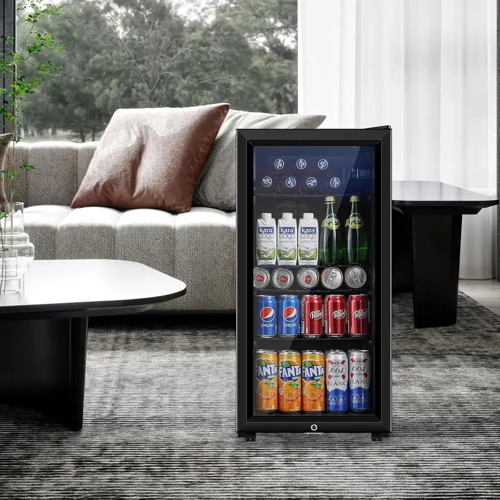 BestsellerCompact 3.2 Cu.ft Double Door Beverage Cooler - Adjustable Shelves for Home, Office, or Bar (Black)
