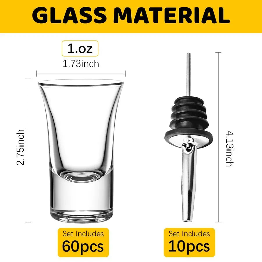 60 Pack Glass Shot Glasses With 10 Pourers For Bars