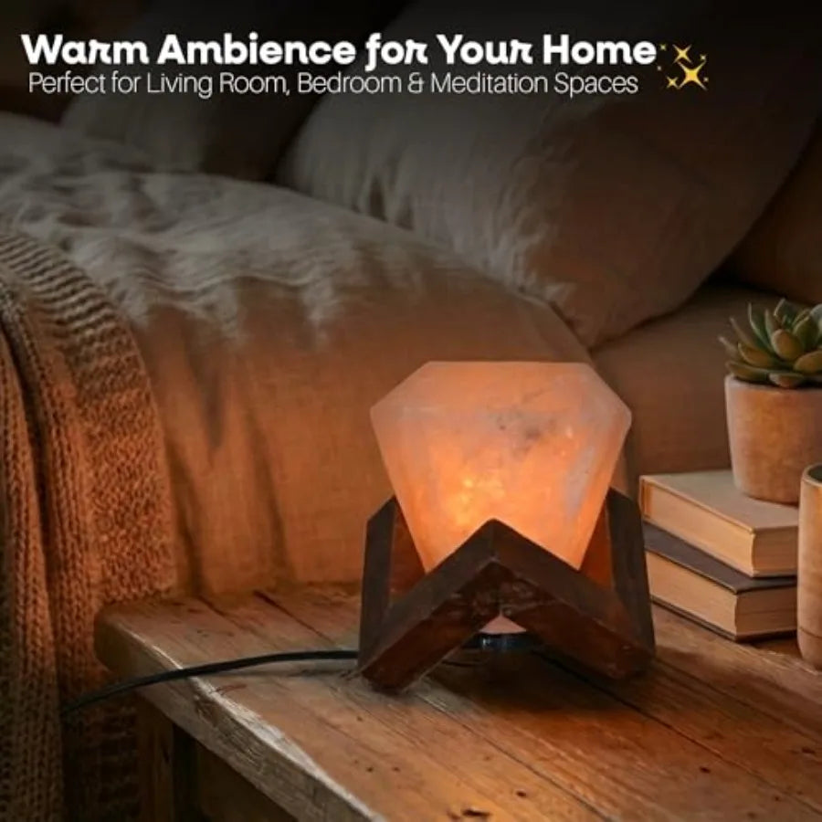Himalayan Salt Lamp Diamond Shape Hand-Carved Light with Dimmer