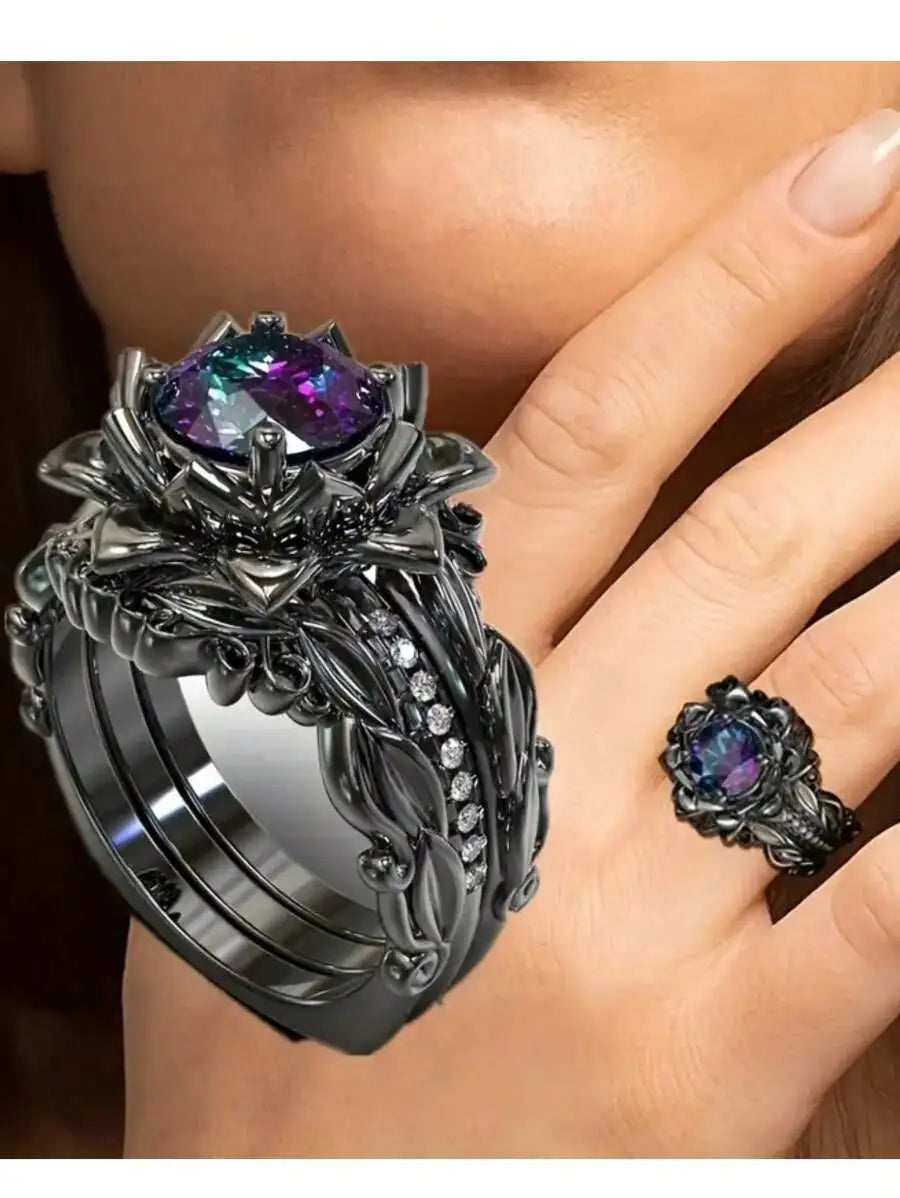 Leaf Flower Ring Set With Cubic Zirconia For Women Bridal Jewelry