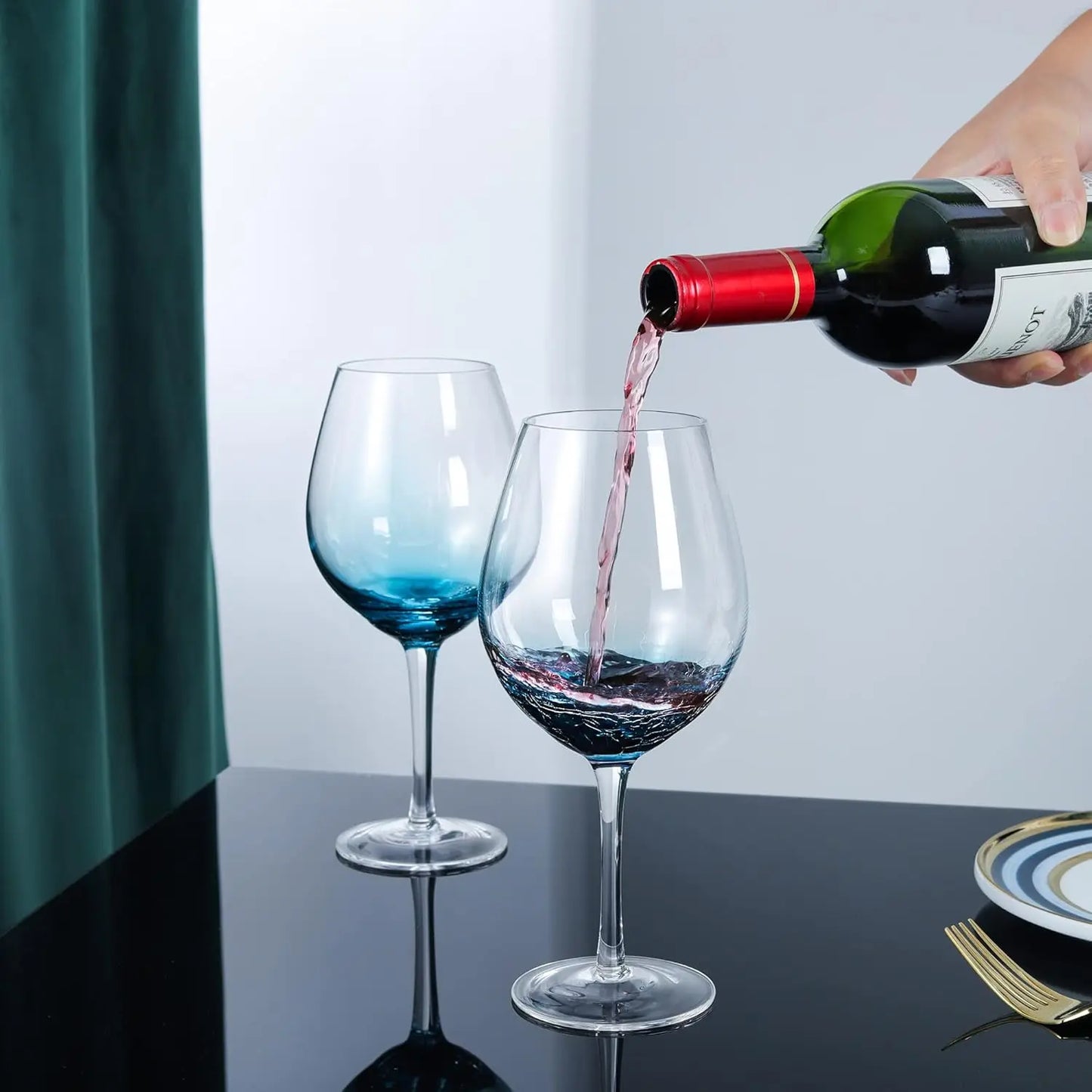 Handmade Blue Crackle Wine Glasses,Large Crystal Burgundy Wine Glass Cup with Stem,Red White Wine Goblet Tumbler,Aesthet
