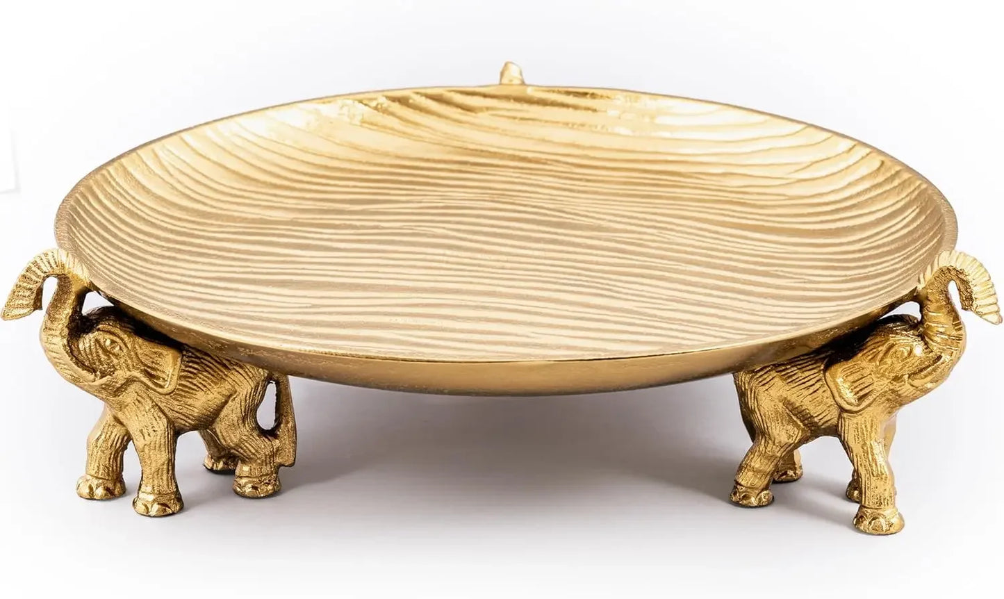 Round Decorative Tray With Elephant Stands For Coffee Table Decor