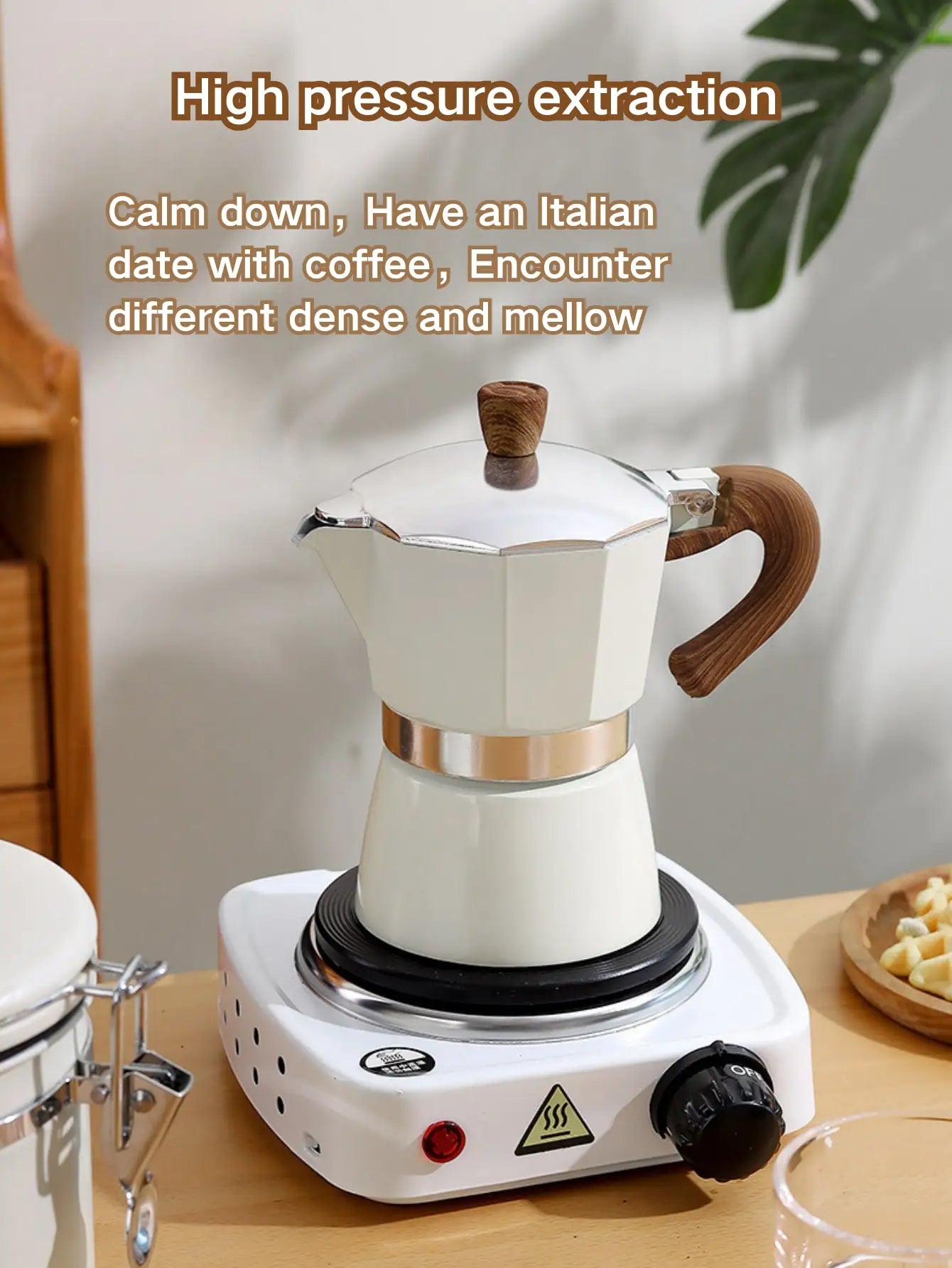 Aluminum Moka Pot Coffee Maker, Stovetop Italian Espresso Style Coffee Percolator with Wooden Handle for Coffee Lovers