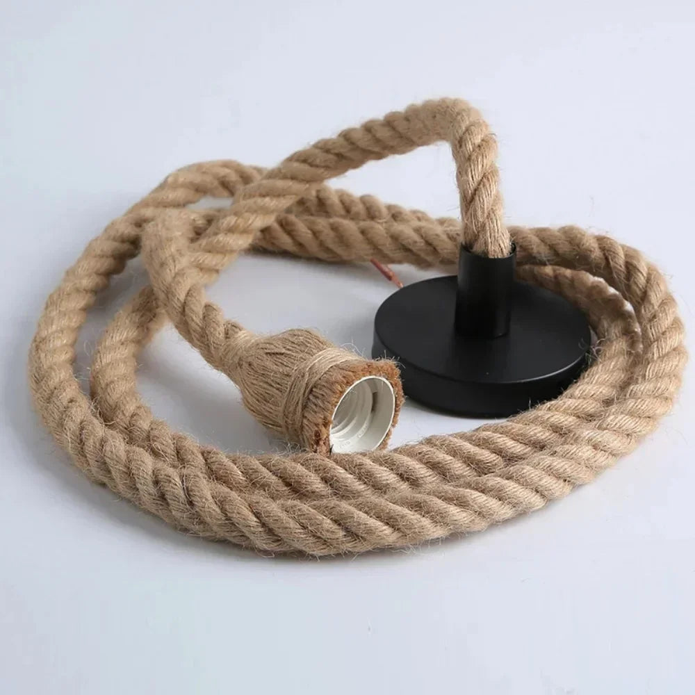 COOINJOY Industrial E27 Hemp Rope Pendant Lights