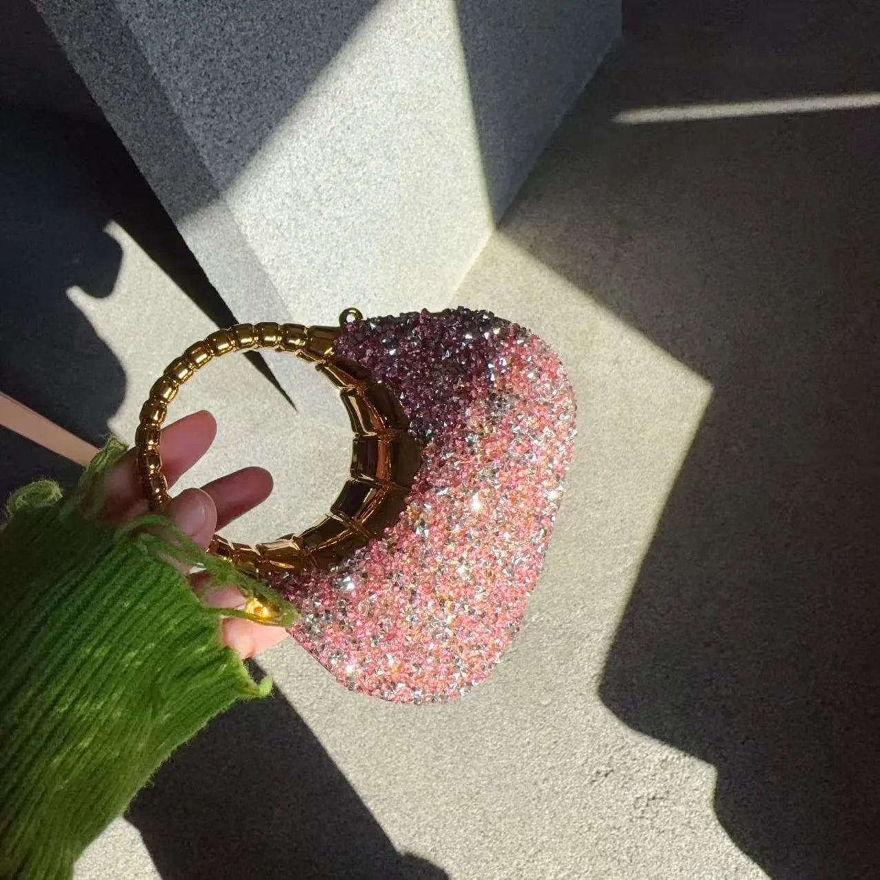 Heart Shaped Sequin Diamond Evening Bag Clutch for Weddings