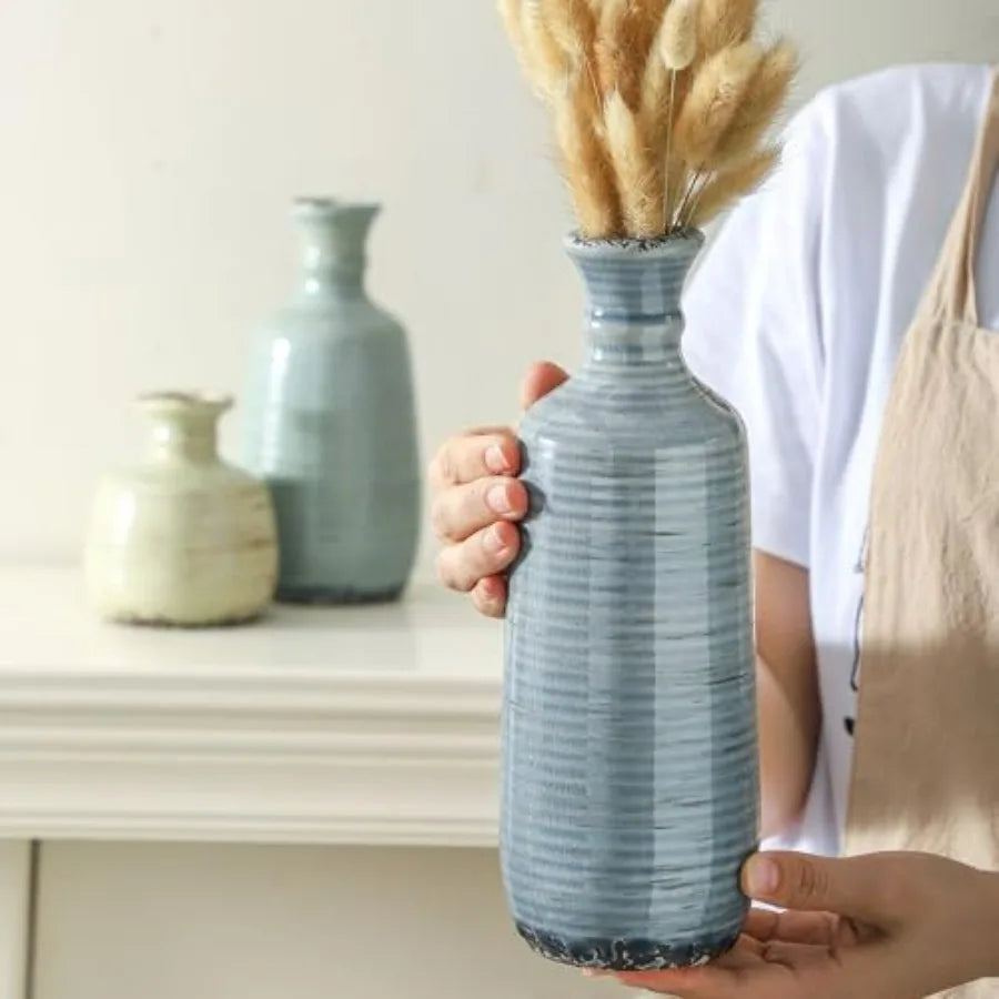 Ceramic Vase Set Of 3 Rustic Neutral Farmhouse Decor
