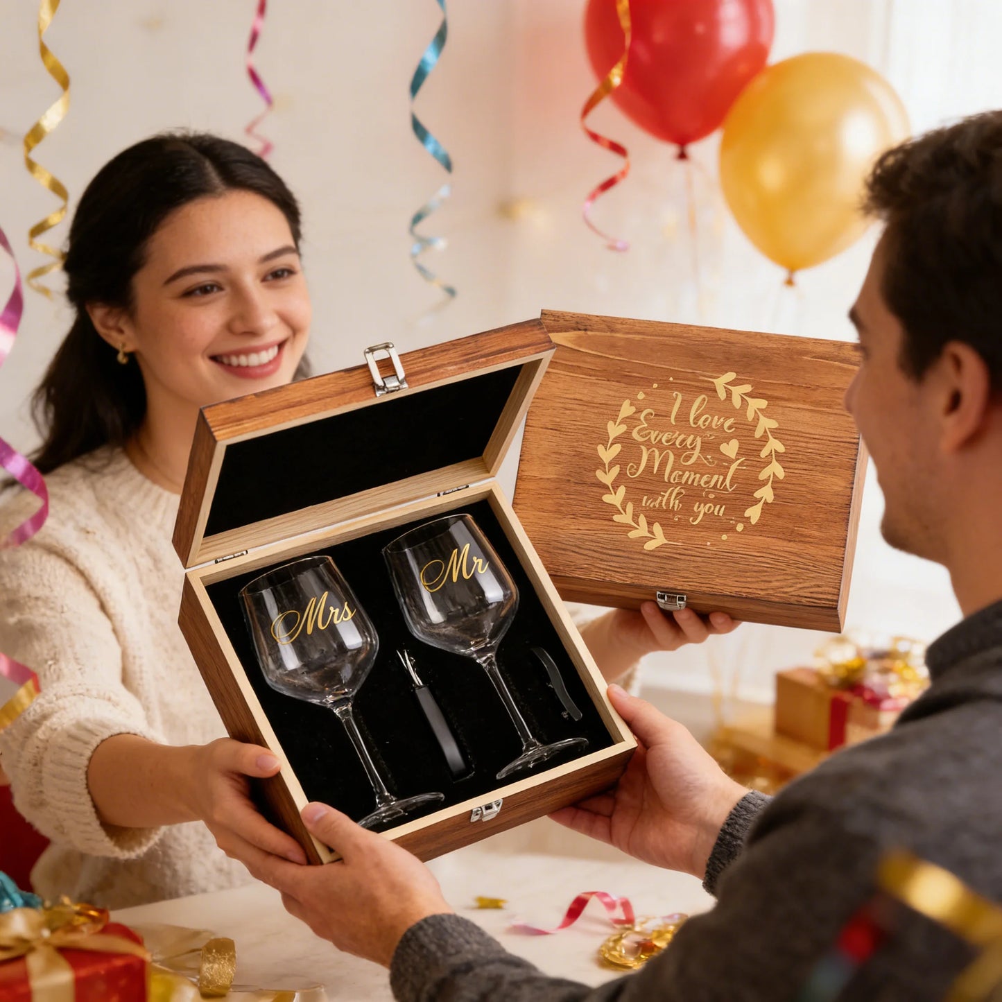 Mr And Mrs Premium Romantic Wine Glass Gift Box Set