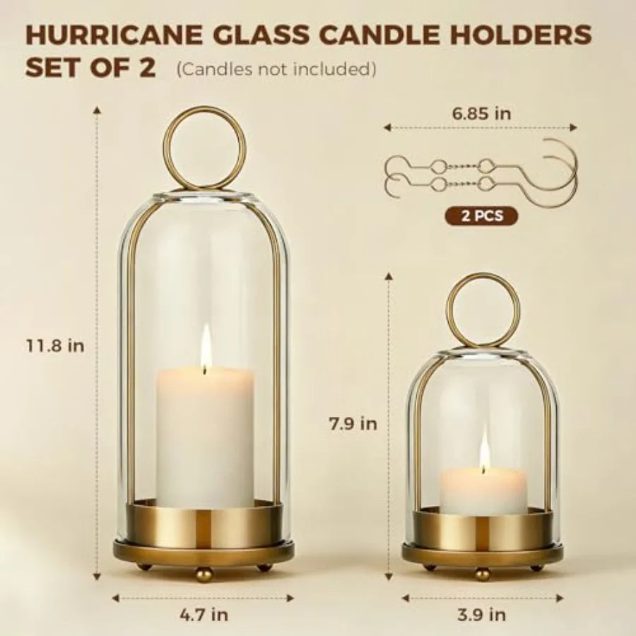 Brass Hanging Hurricane Glass Candle Holders For Pillar Candles