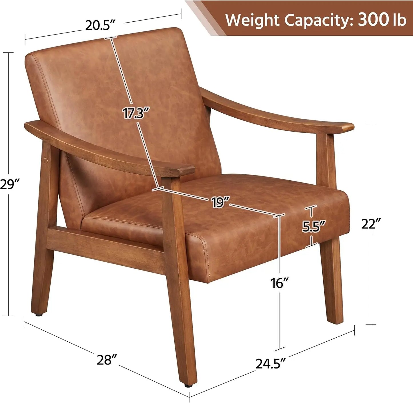 Mid-Century Modern Armchair With Solid Wood Legs For Living Room