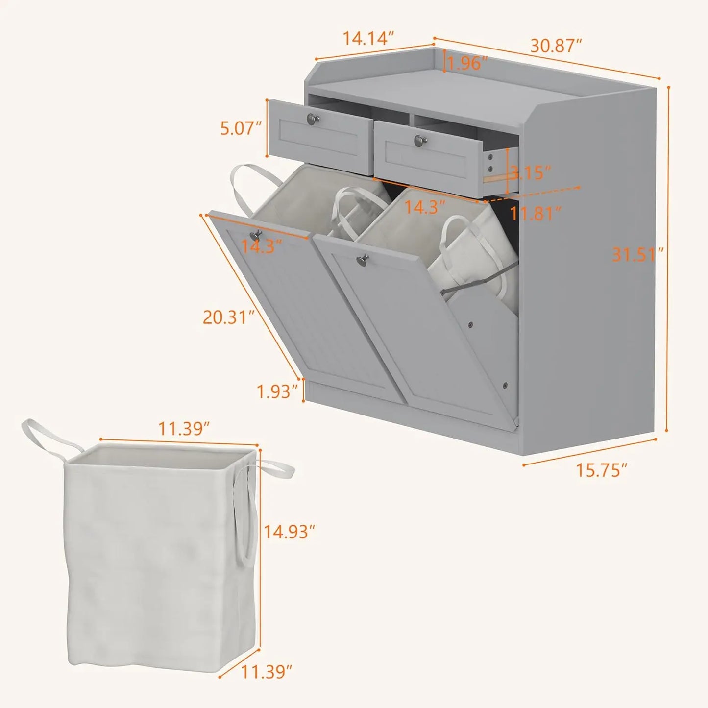 Wooden Double Tilt Out Trash Cabinet With Hidden Drawer