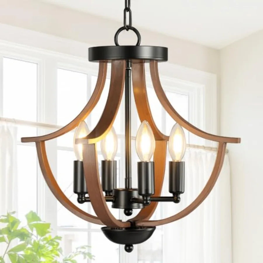 Farmhouse Wood Chandelier Pendant Light Ceiling Fixture For Dining Room