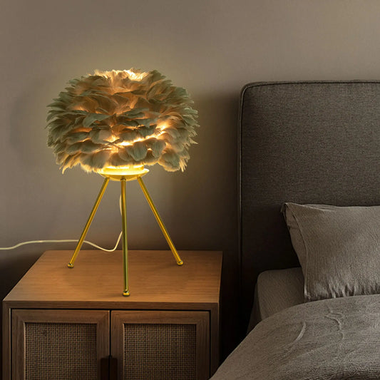 Feather Desk Lamp On Tripod Stand For Study Spaces