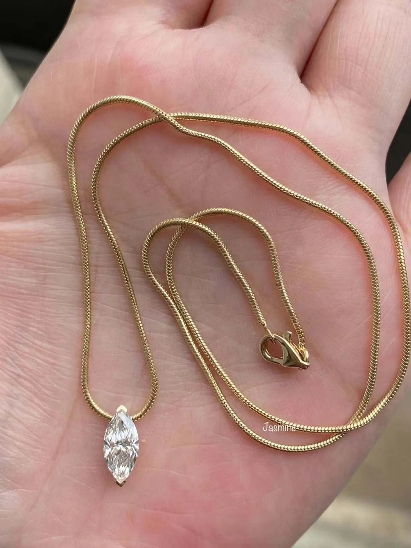 S925 Sterling Silver 1CT Marquise Moissanite Pendant with Snake Bone Chain Exquisite Jewelry Plated with 18k Gold