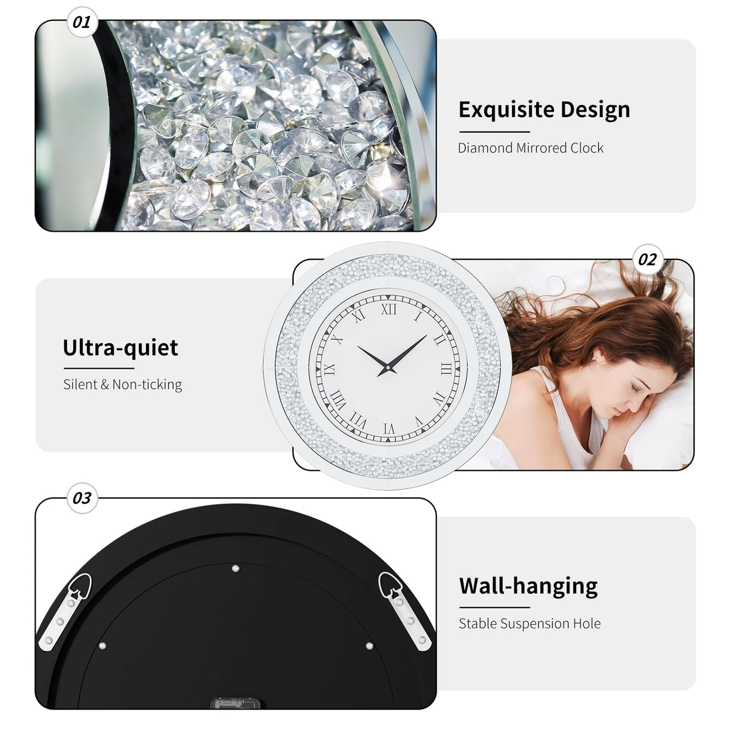 Mirrored Wall Clock With Crystal Accents And Sparkle Design