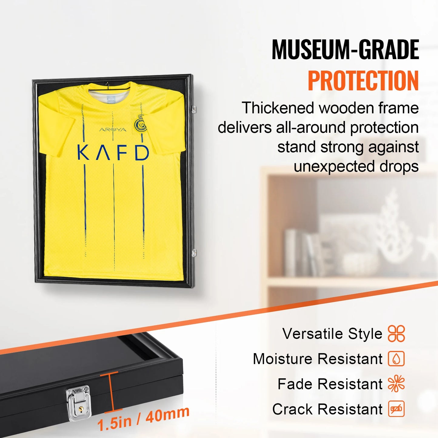 SucceBuy Jersey Display Frame Case Lockable Shadow Box UV Protected