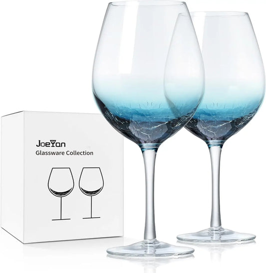 Handmade Blue Crackle Wine Glasses,Large Crystal Burgundy Wine Glass Cup with Stem,Red White Wine Goblet Tumbler,Aesthet