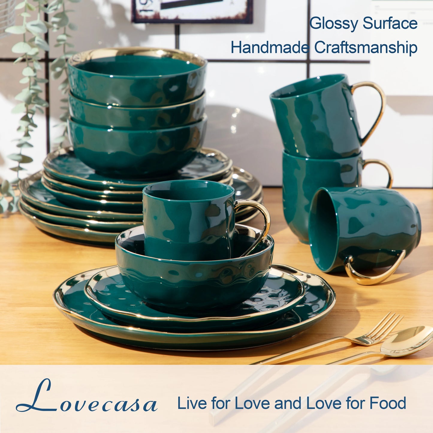 MALACASA Porcelain Dinnerware Set With Gold Trim For Home Use