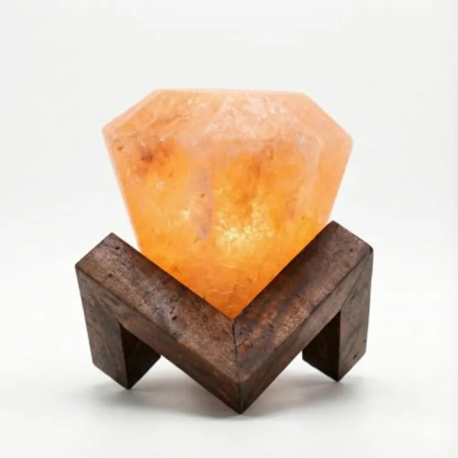 Himalayan Salt Lamp Diamond Shape Hand-Carved Light with Dimmer