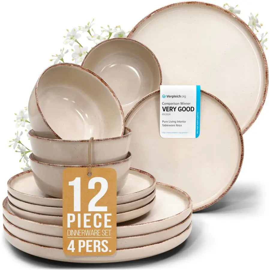 dinnerware set 4 persons Rustic 12 pcs Rustic design dinnerware set, dishwasher safe Bowl and plate set Pure Living dinnerware i