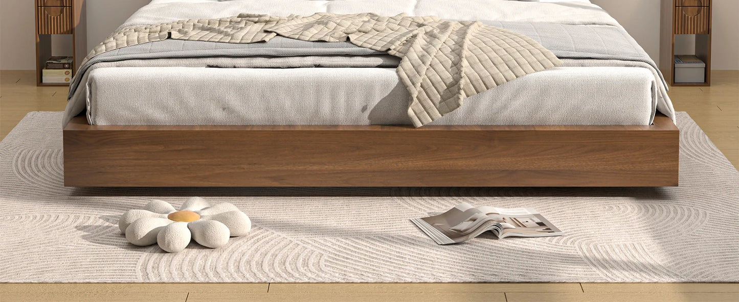 Narrow Fluted Wooden Nightstand With 2 Drawers Slim Bedside Cabinet