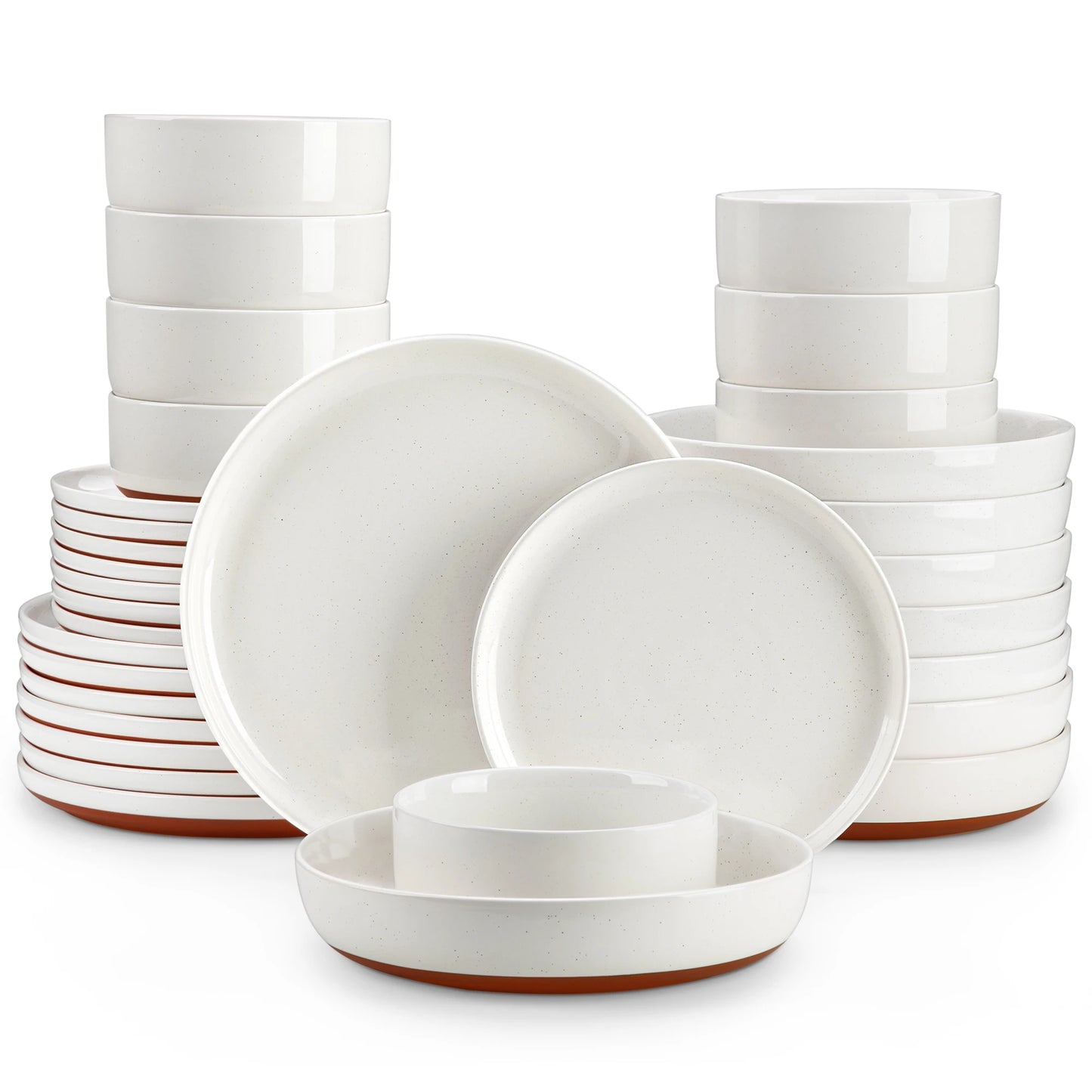 MALACASA Tara Stoneware Dinnerware Set Sesame Layered Glaze