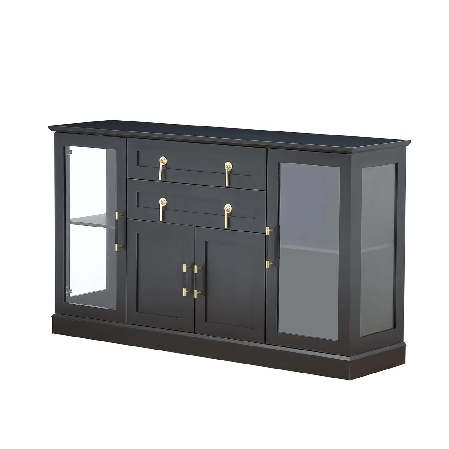 58.27'' Buffet Cabinet with 2 Drawers,LED and Adjustable Shelves,Large Glass Door Coffee Bar Cabinet with, Customized