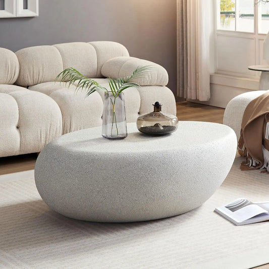 Oval Faux Stone Coffee Table Minimalist Fiberglass Design No Assembly