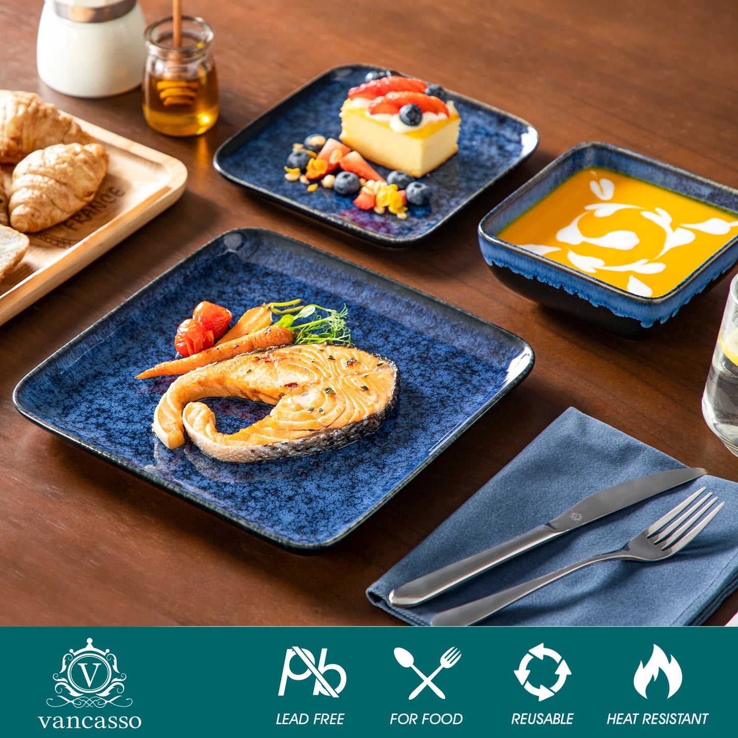MALACASA Square Ceramic Dinnerware Set 12 24 36 Pieces