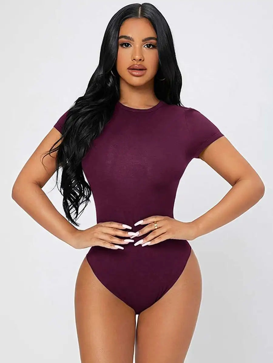 Slim Fit Short Sleeve Bodycon Bodysuit For Women