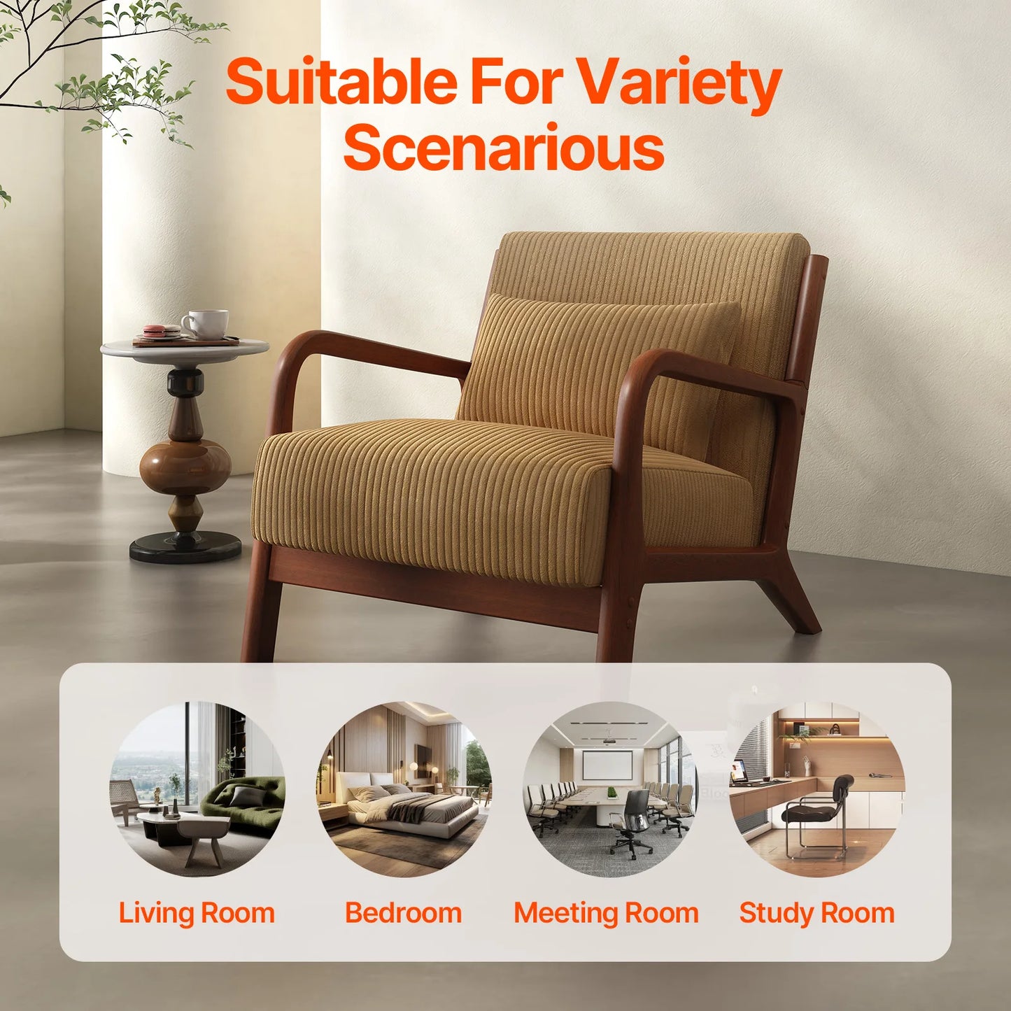 QWC Mid Century Modern Accent Chair With Fabric Wood Frame