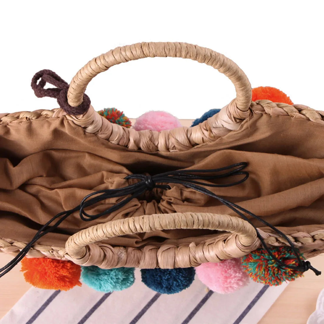 Women Straw Beach Bag Half Round Rattan Tote Handwoven