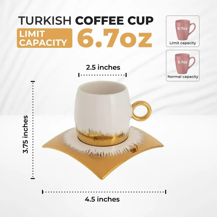 Elegant Marble Ceramic Coffee Cup Set With Saucers And Tray