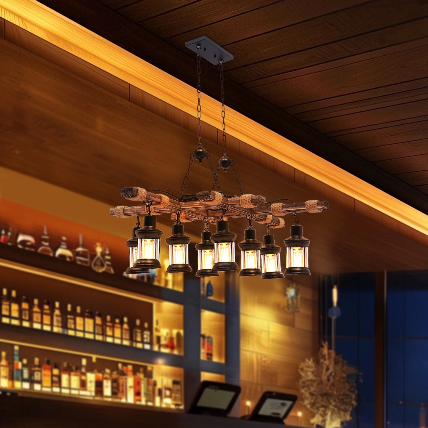 Vintage Wood Ceiling Chandelier Industrial Pendant Light