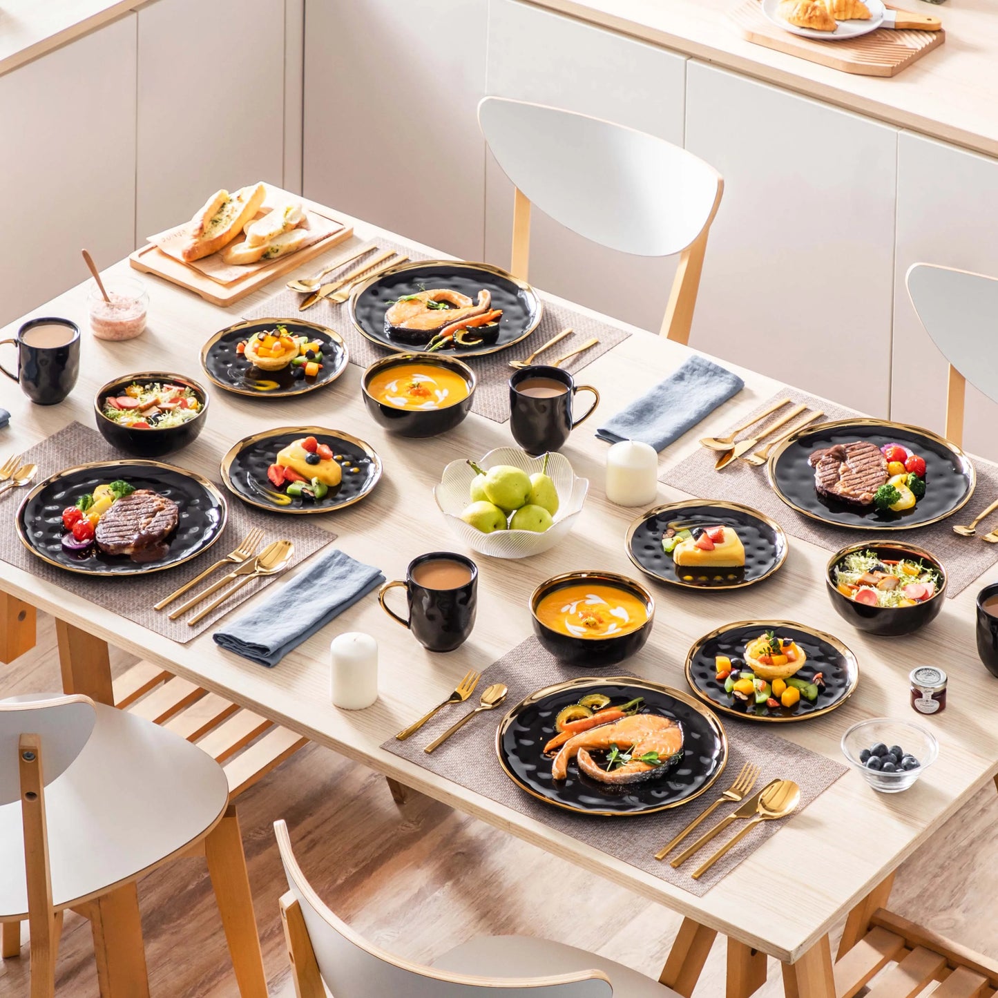 Malacasa Porcelain Dinnerware Set With Elegant Rim Tableware