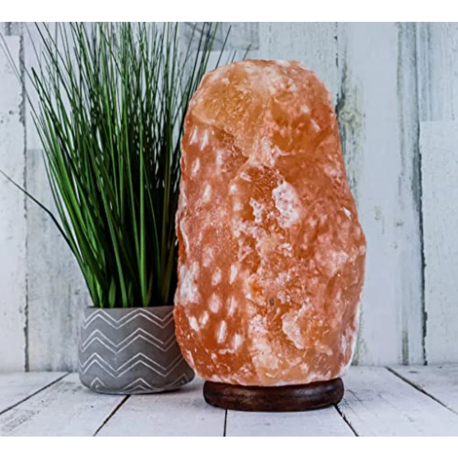 Natural Pink Salt Lamp With Wooden Base And Dimmer Cord