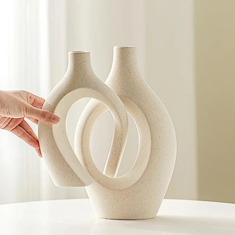 Snuggle Hollow Ceramic Vase Set Of 2 Nordic Boho Modern Home Decor
