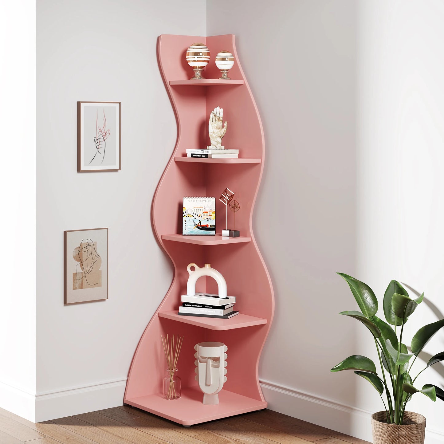 Tribesigns Corner Shelf Five Tier Wall Bookcase And Plant Stand
