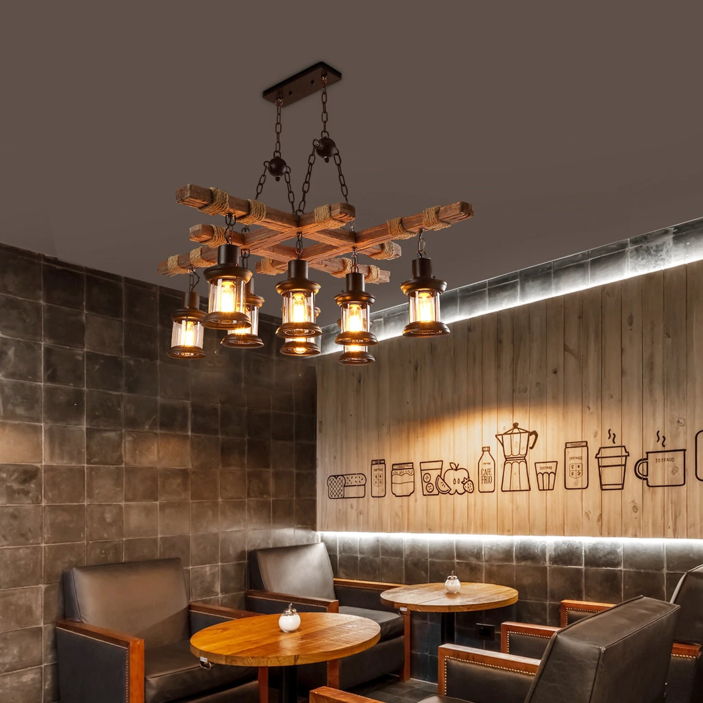 Vintage Wood Ceiling Chandelier Industrial Pendant Light
