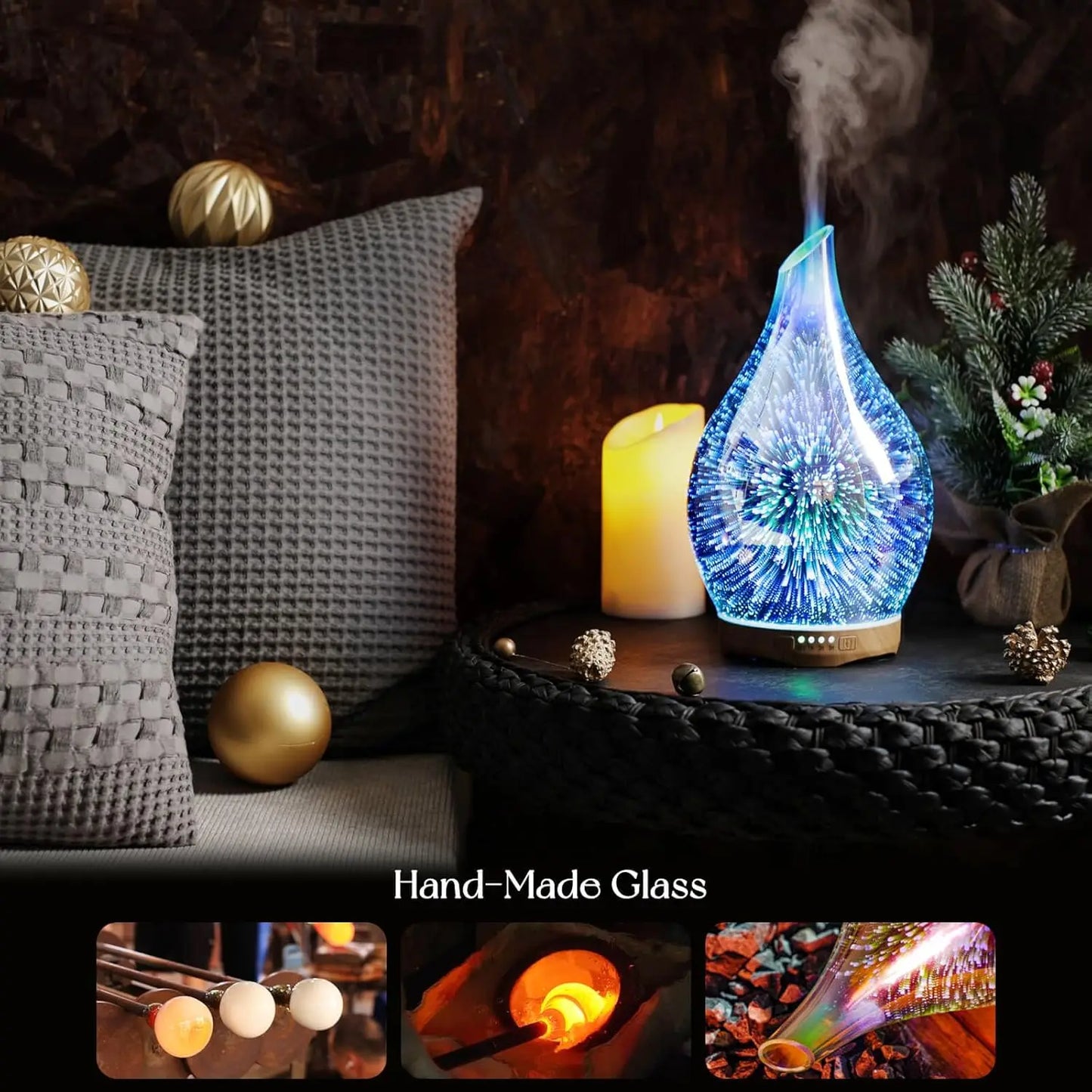 280ml Ultrasonic Aromatherapy Diffuser with 3D Glass Design, Timer & Auto Shut-Off for Home Relaxation