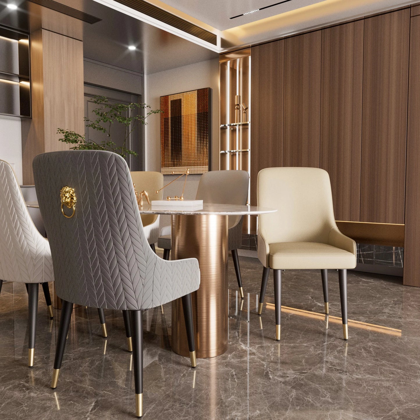 Modern PU Leather Dining Chairs Two With Metal Legs
