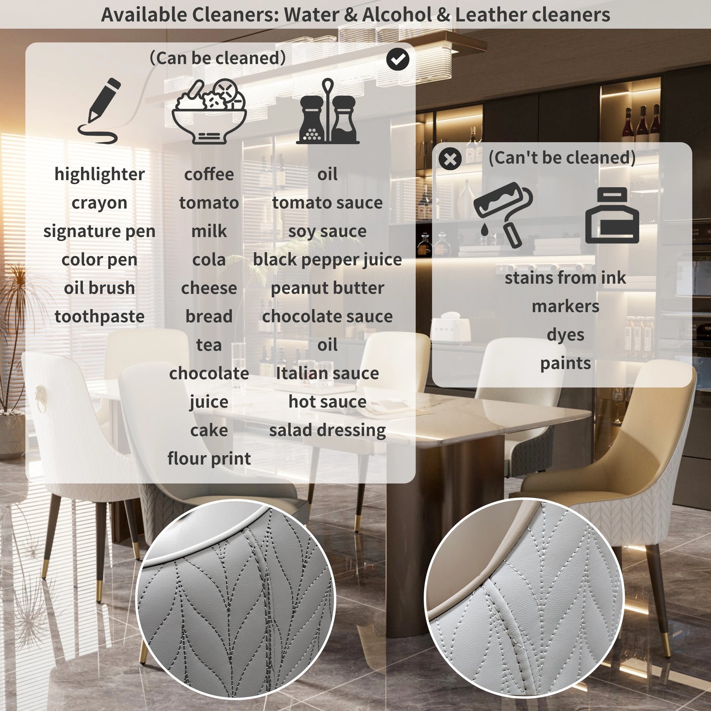 Modern PU Leather Dining Chairs Set Of Two With Metal Legs Tufted Back