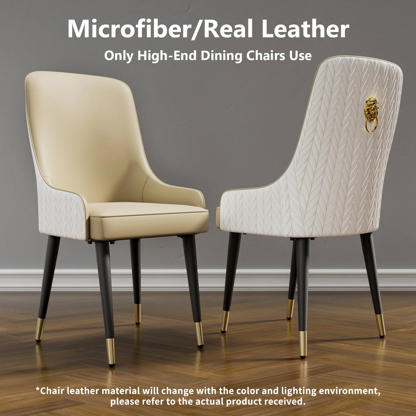Modern PU Leather Dining Chairs Set Of Two With Metal Legs Tufted Back
