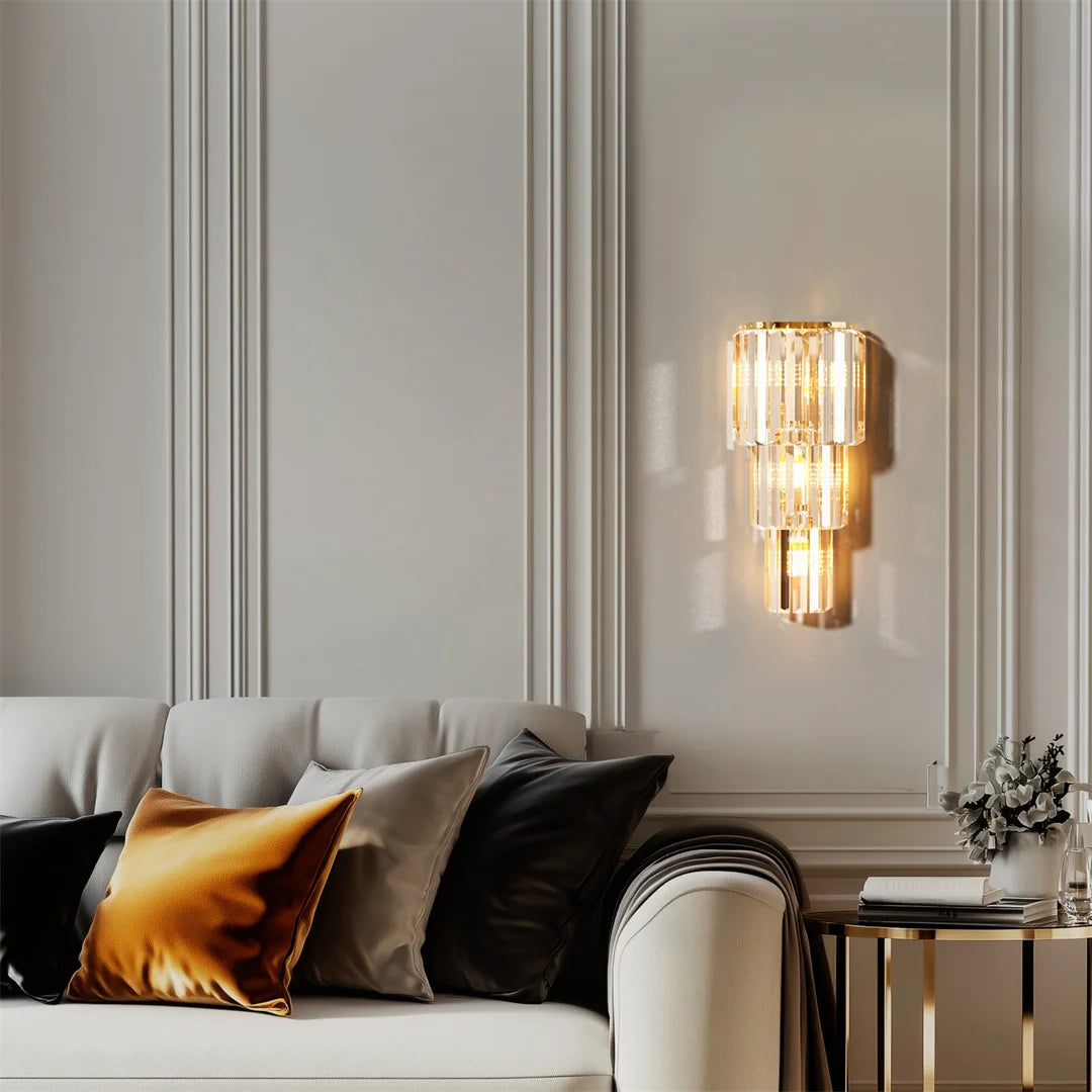 LUVODI Crystal Wall Lamp 3 Layer Sconce With E14 LED Lights
