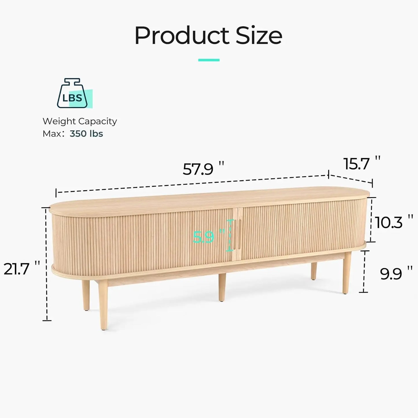 Mid Century Modern TV Stand with Sliding Tambour Door Oak Storage